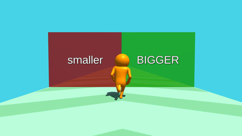 Game character running towards smaller or bigger frame