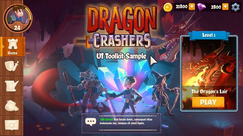 UI ツールキットのサンプル『Dragon Crashers』