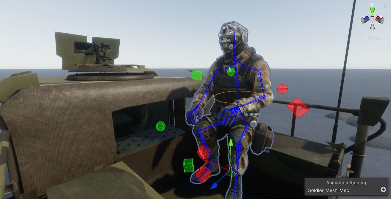 animation rigging of a soldier in the viewport