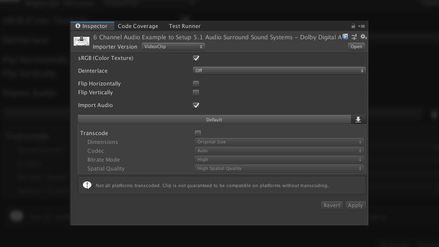 Control for sRGB/Linear color space in VideoClip