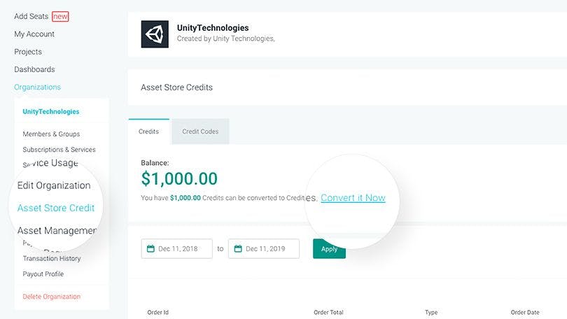 How to redeem Asset Store Credits Credit Balance
