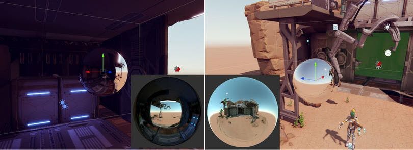 EACH REFLECTION PROBE CAPTURES AN IMAGE OF ITS SURROUNDINGS IN A CUBEMAP TEXTURE.