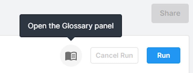 Opening the Glossary panel