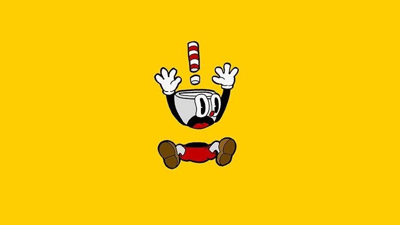Cuphead with a yellow background