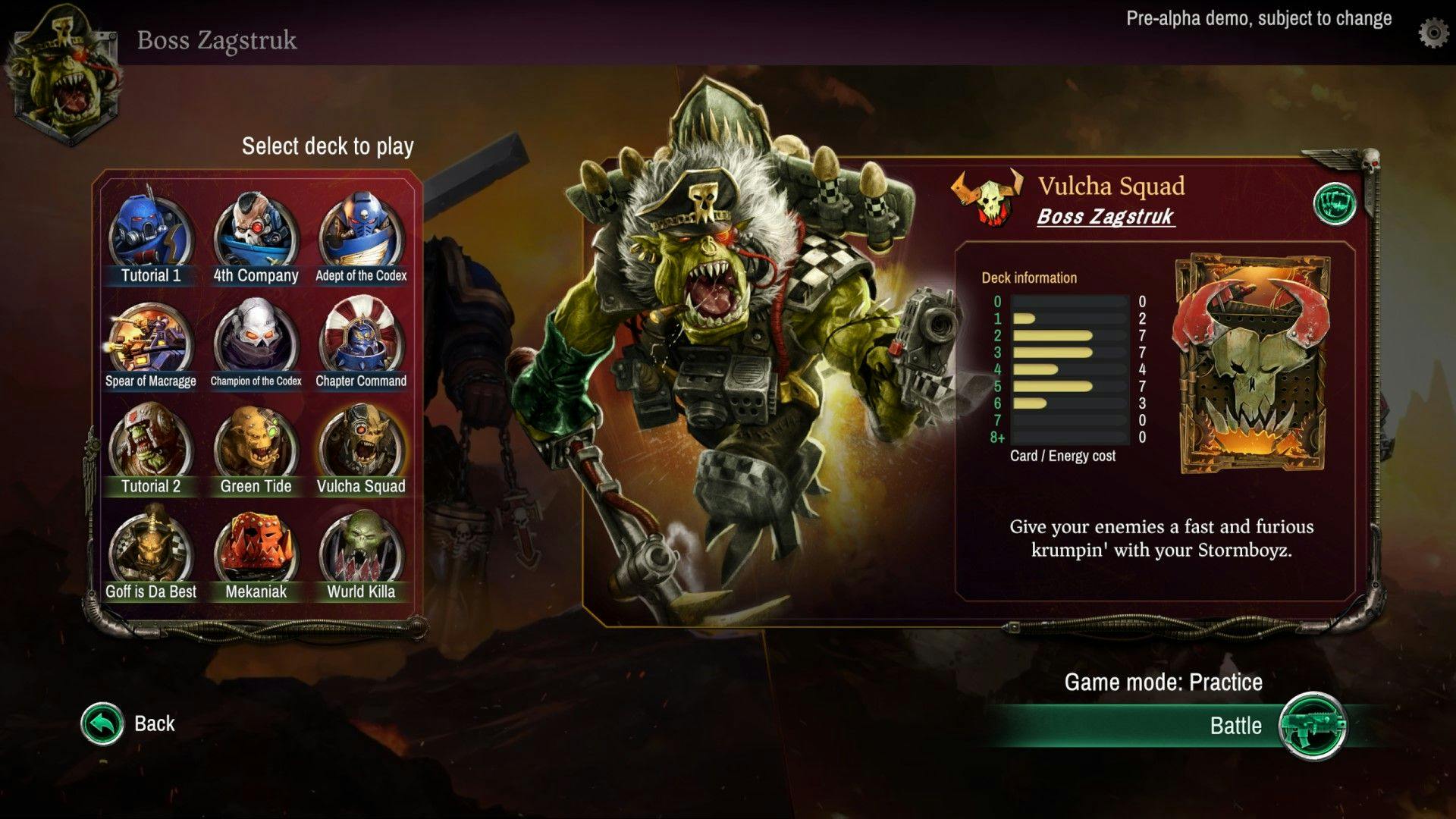 Interface do usuário para seleção de deck em Warhammer 40.000