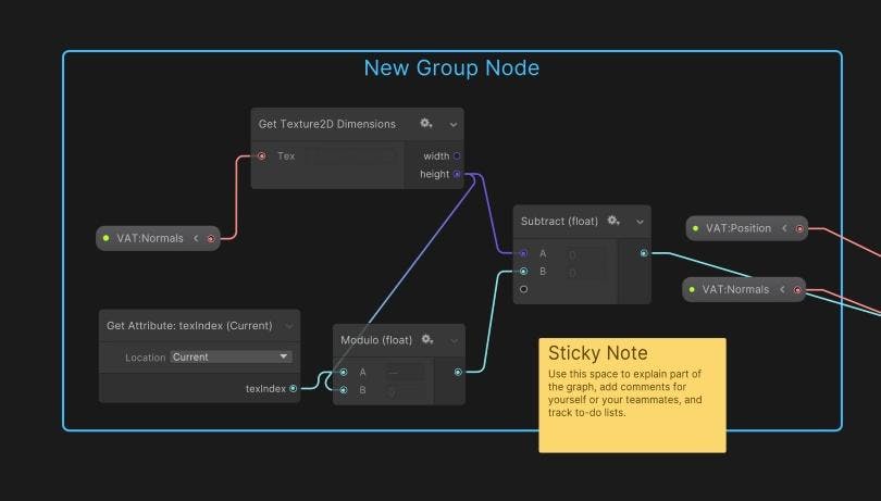 WORK WITH GROUP NODES AND ADD STICKY NOTES.