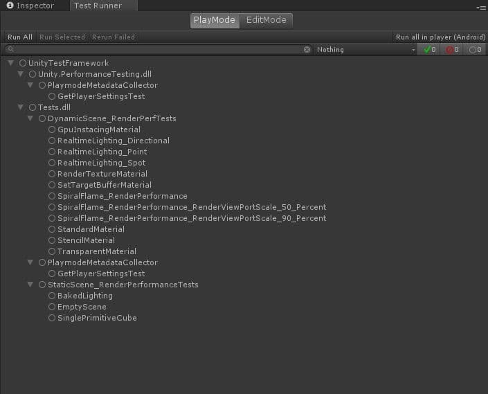 Unity Test Runner с тестами.