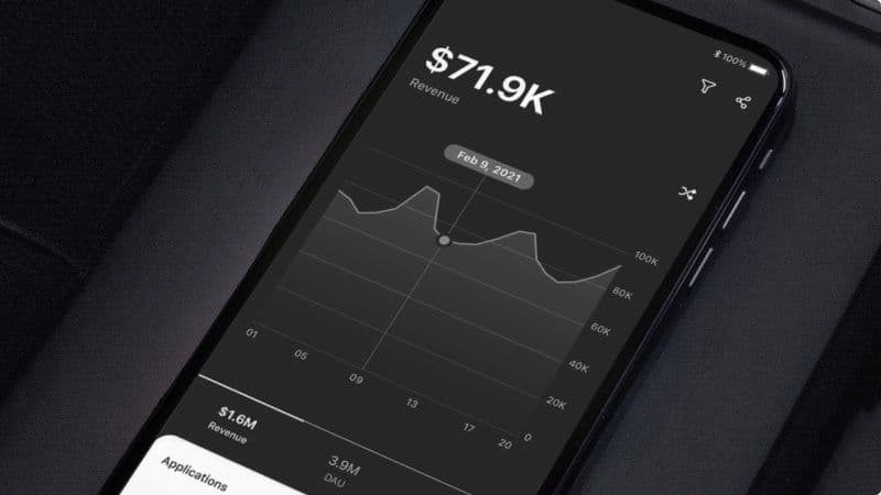 Mobile device screen showing revenue stats in a graph