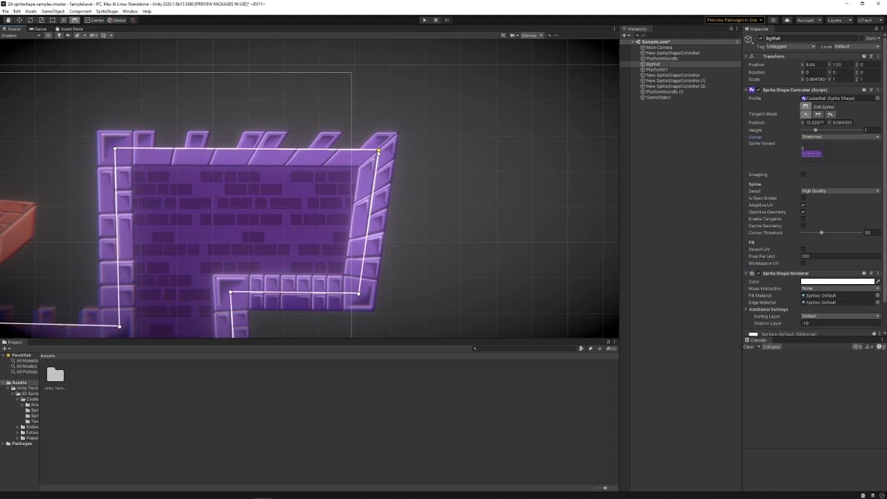 Integración de mallas y esquinas de 2D Sprite Shape
