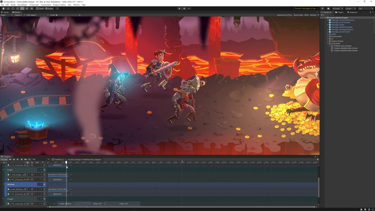 Timeline del editor de Dragon Crashers
