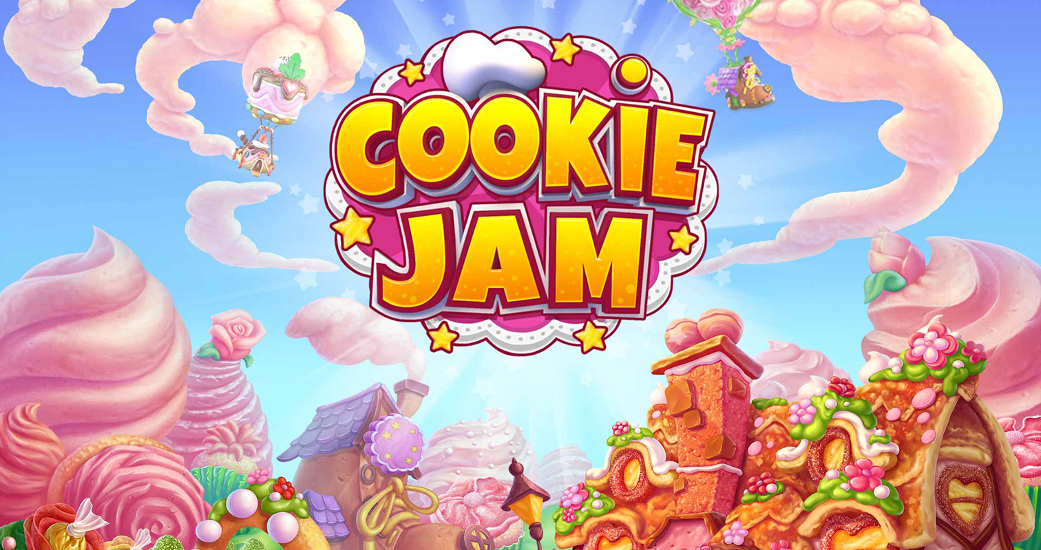 Title screen in a candy land from the game Cookie Jam