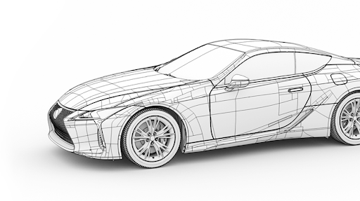 Line drawing style render of a sports car