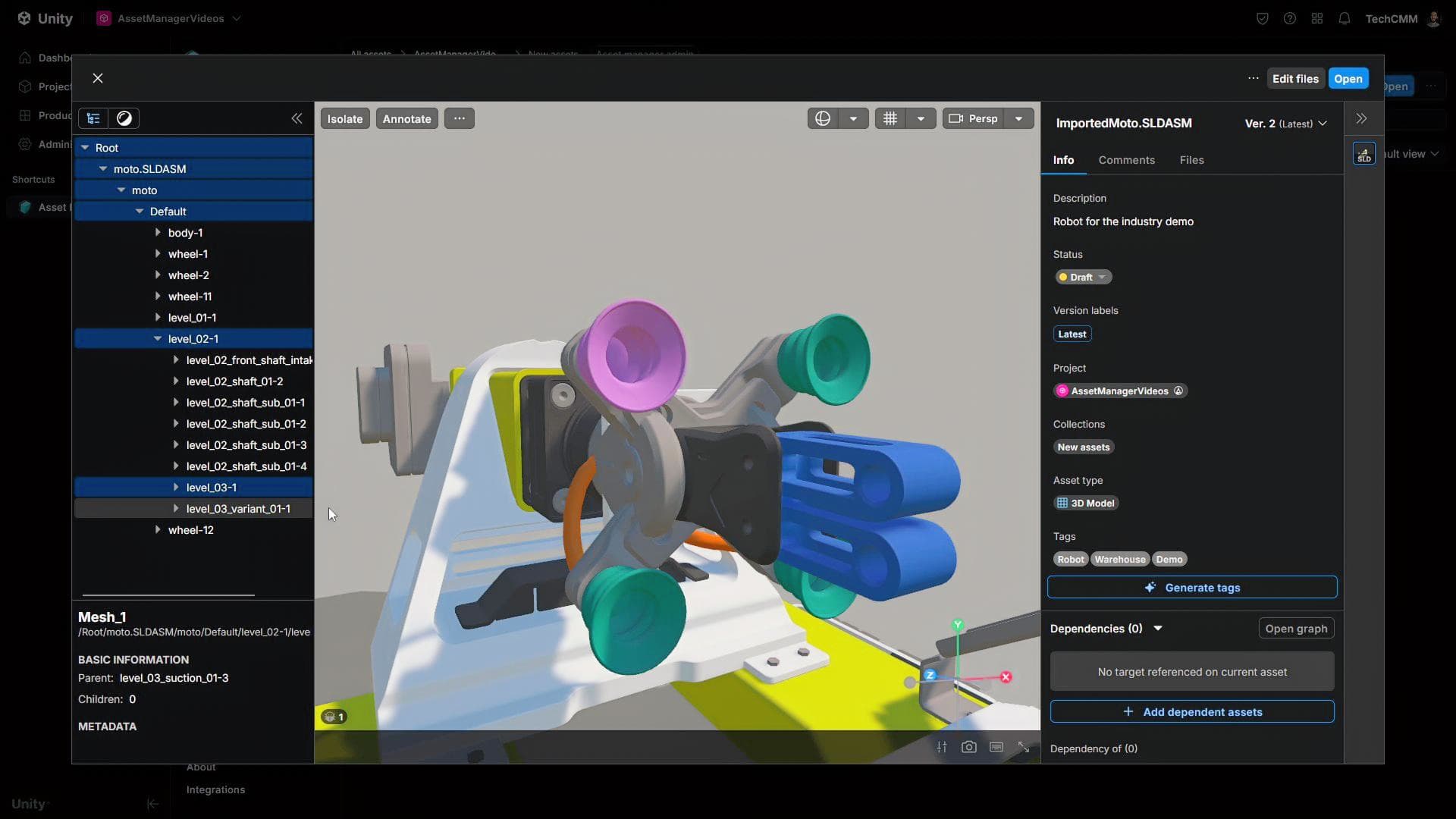 Проверка ресурса и иерархии в Unity Asset Manager.