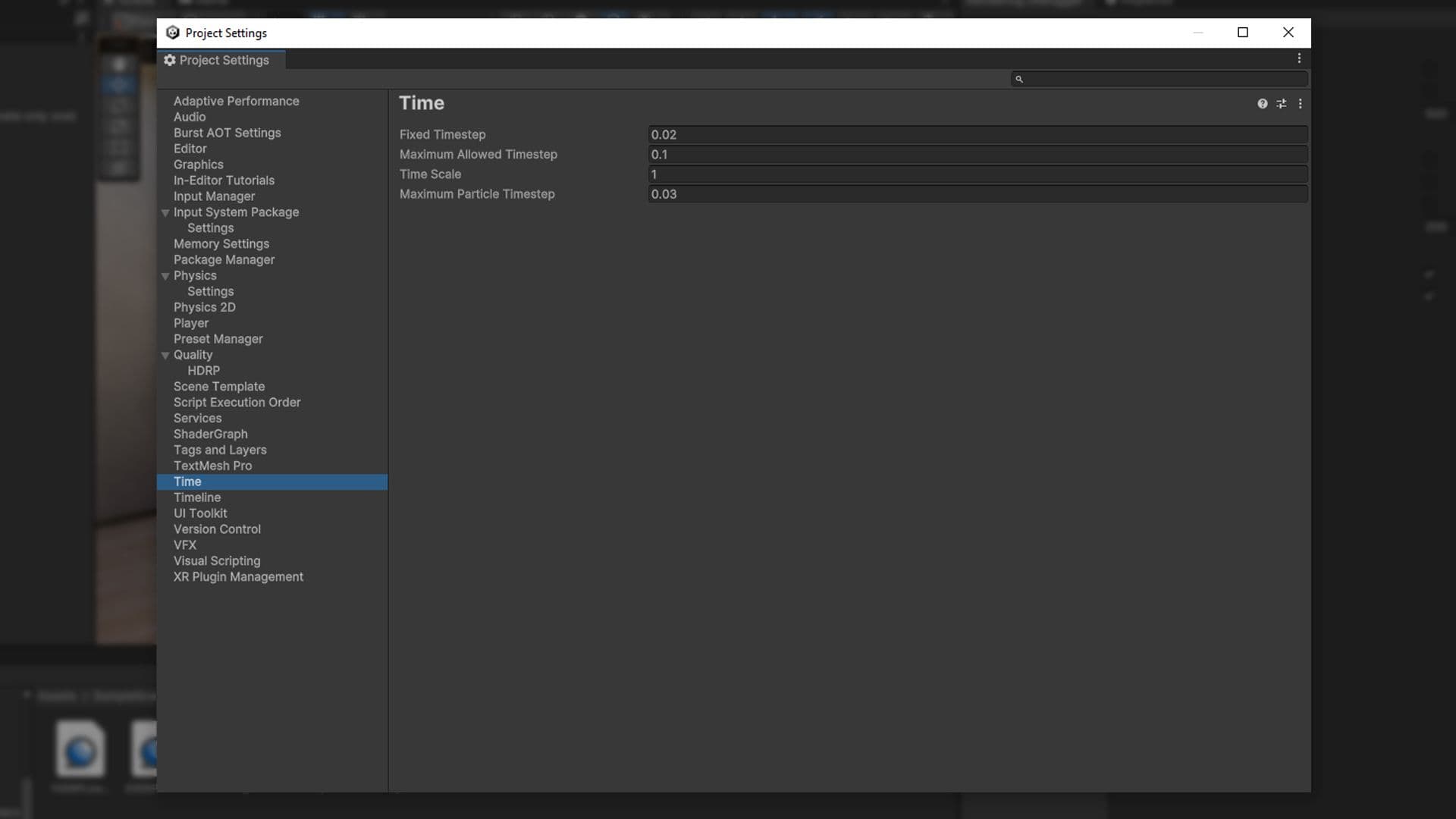 Default fixed timestep in Unity Editor