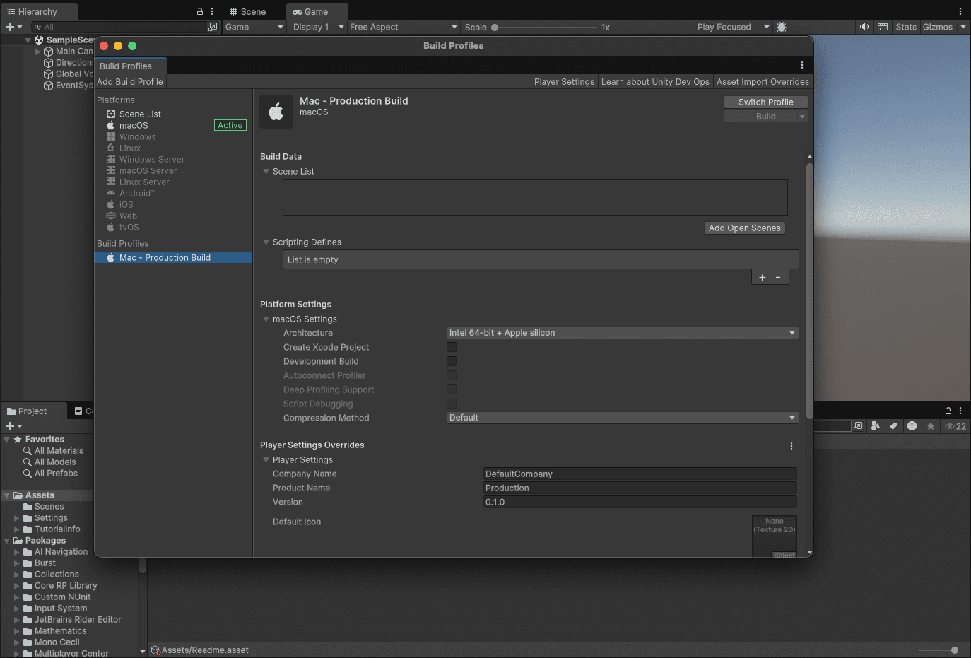 screen capture of the new Build Profile window within the Unity Editor.