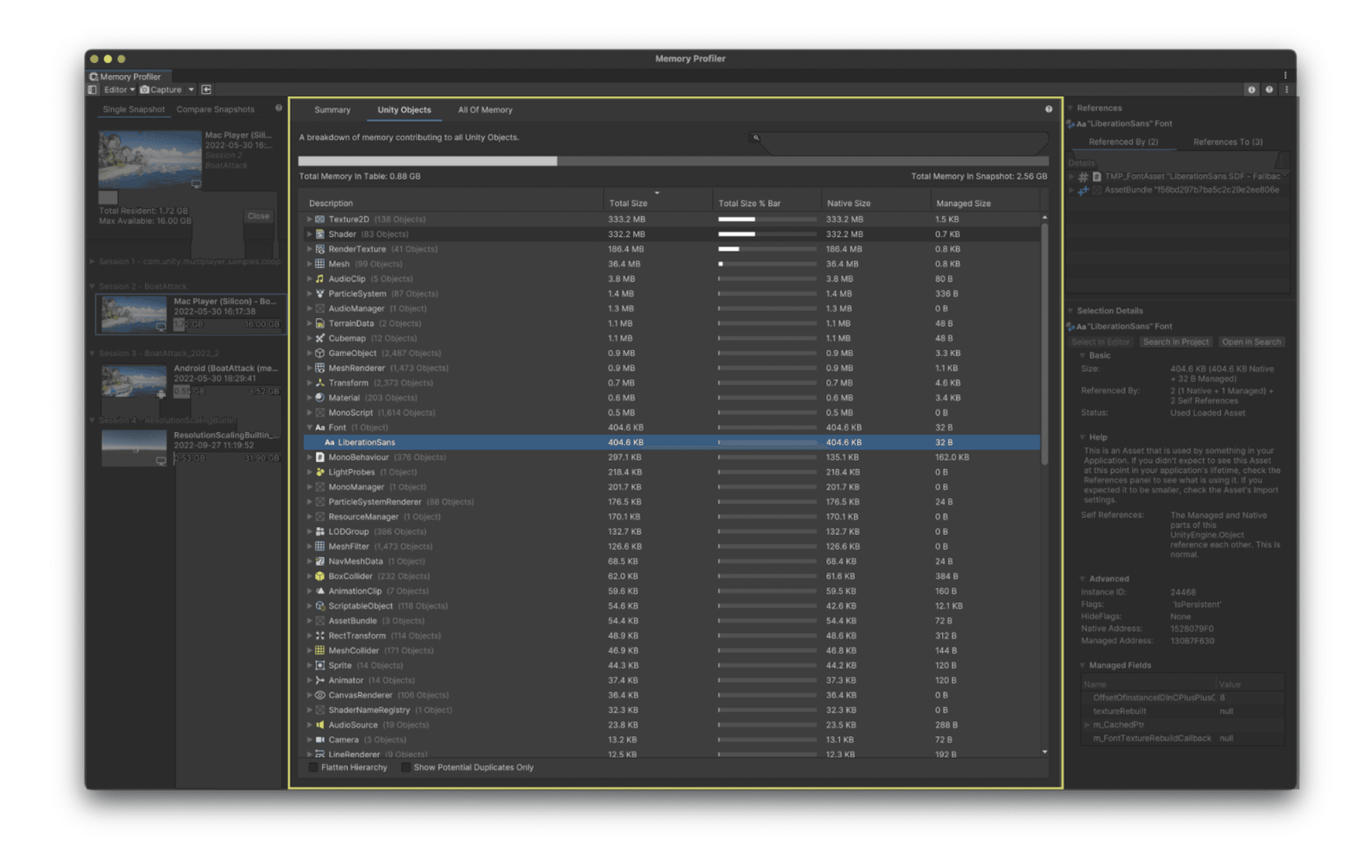 Main section – Unity Objects view