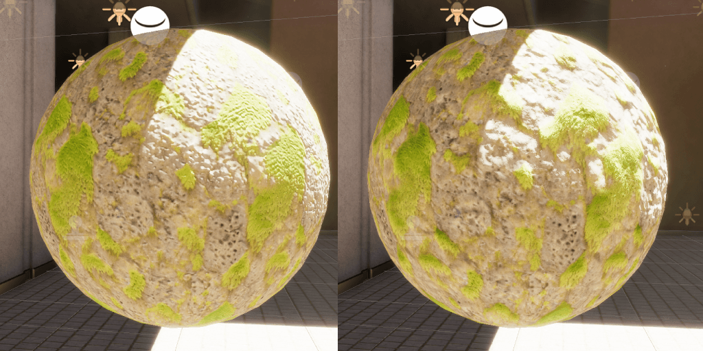 Comparison of two generated mossy rock textures