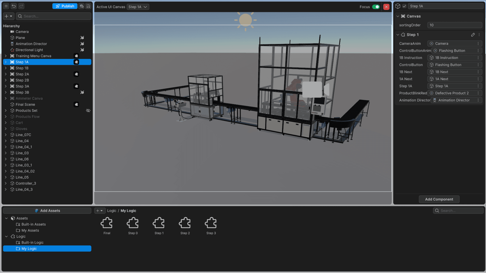 培训模板中的 Unity Studio 动画 Timeline。