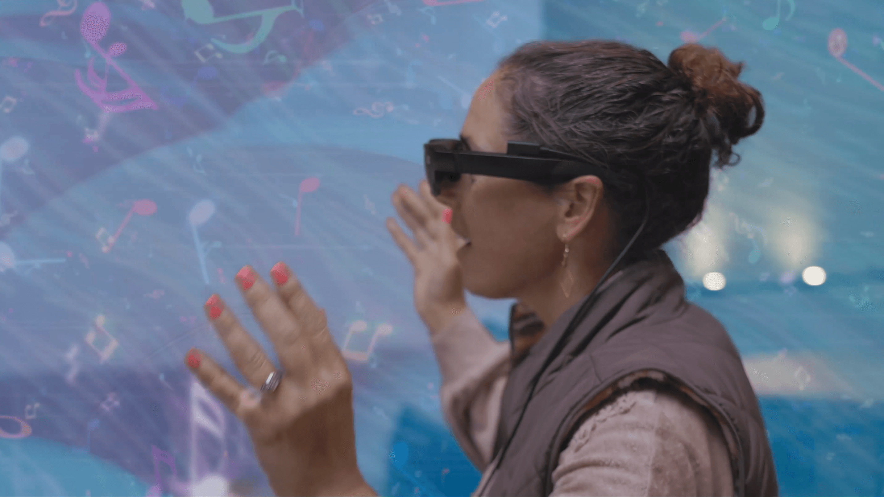 woman wearing VR goggles