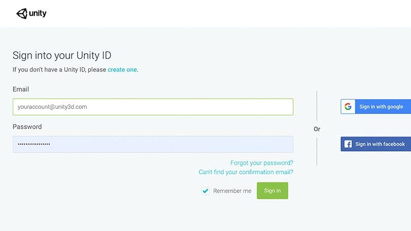 Unity ID でのサインイン