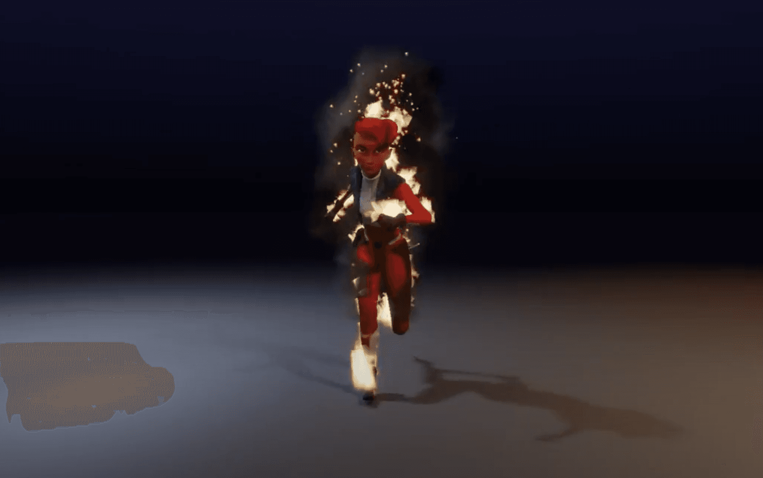 Animated woman running while on fire