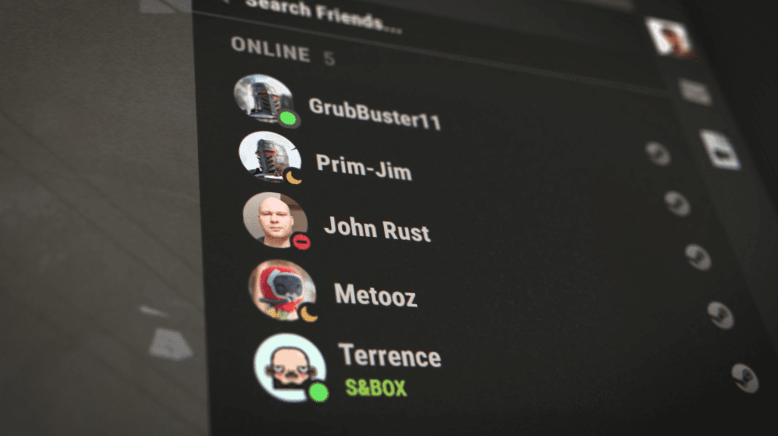 온라인 친구를 프로필 사진과 상태 표시등으로 표시하는 Discord 통합 게임 친구 목록 인터페이스