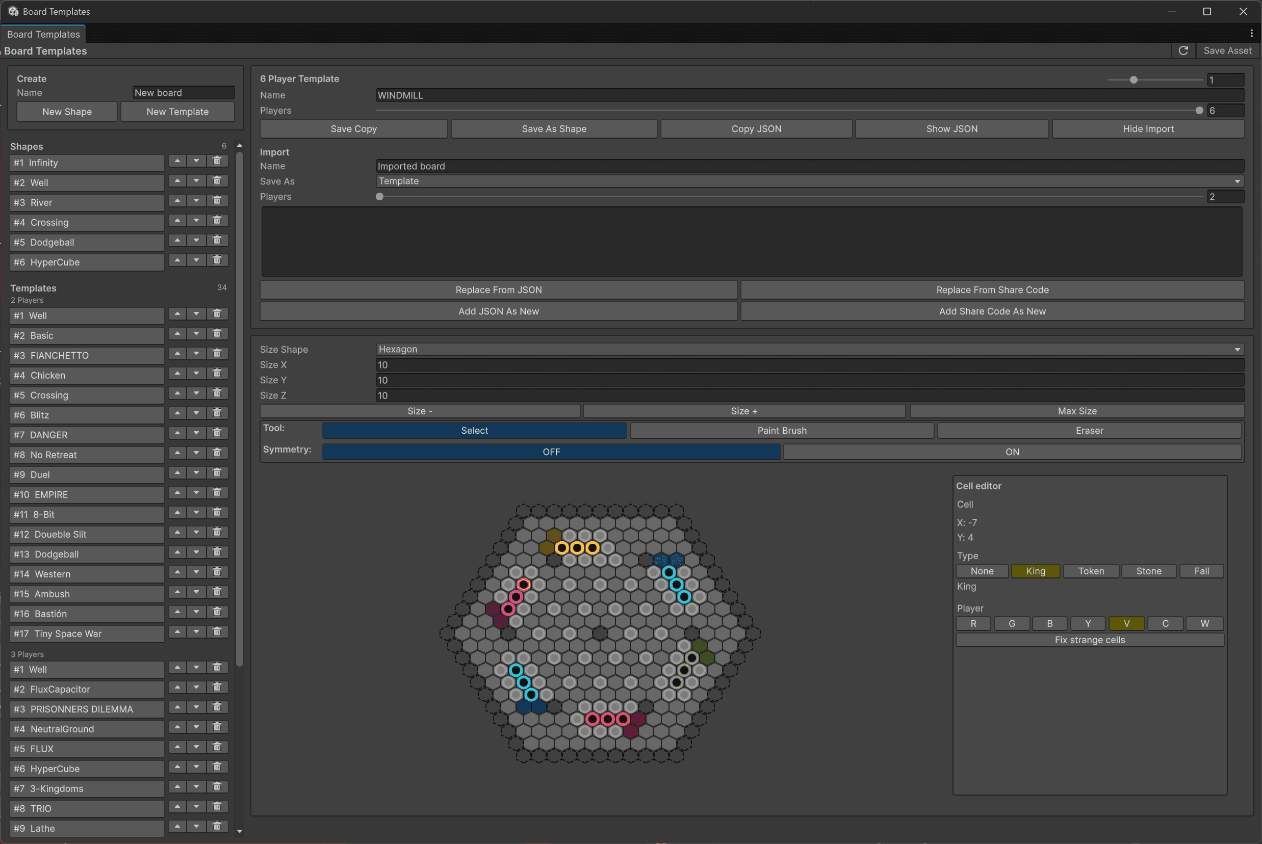 The Board Template Manager, a custom tool Oxobox Games built in Unity to enable quick board development.