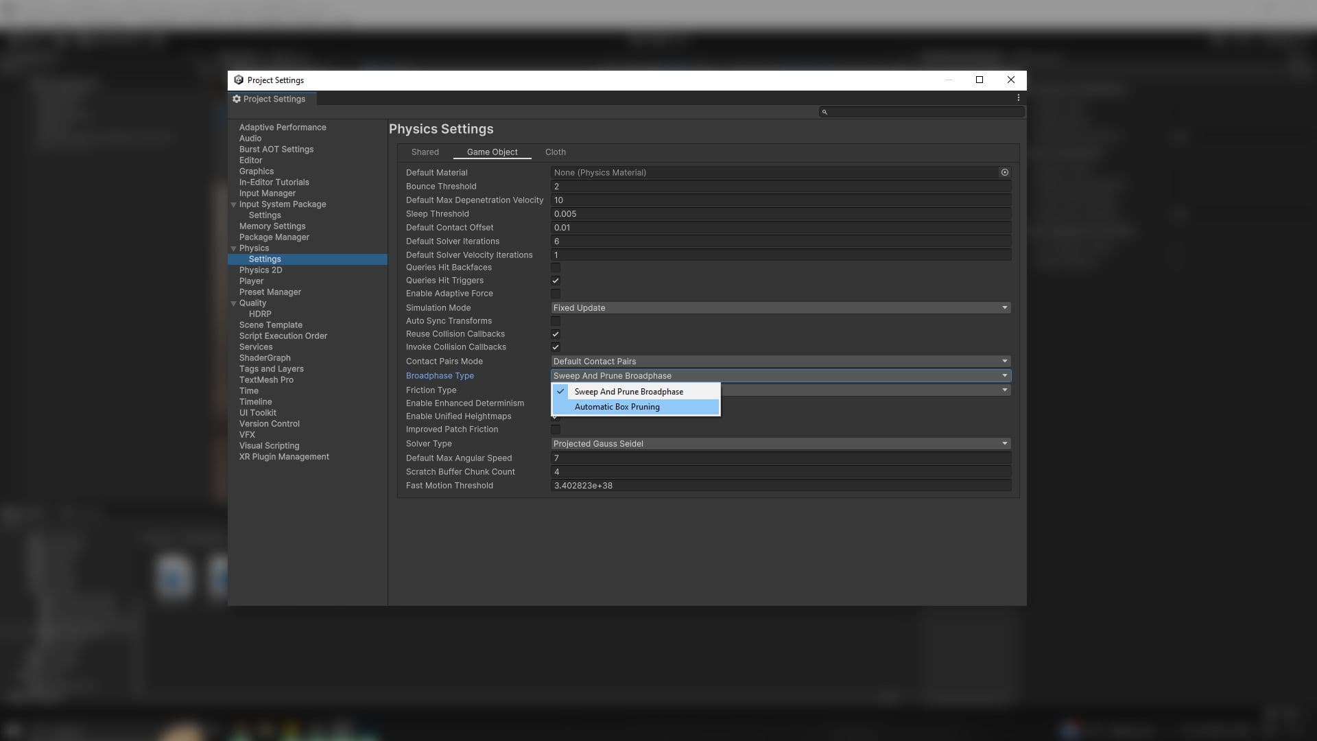 Broadphase type interface