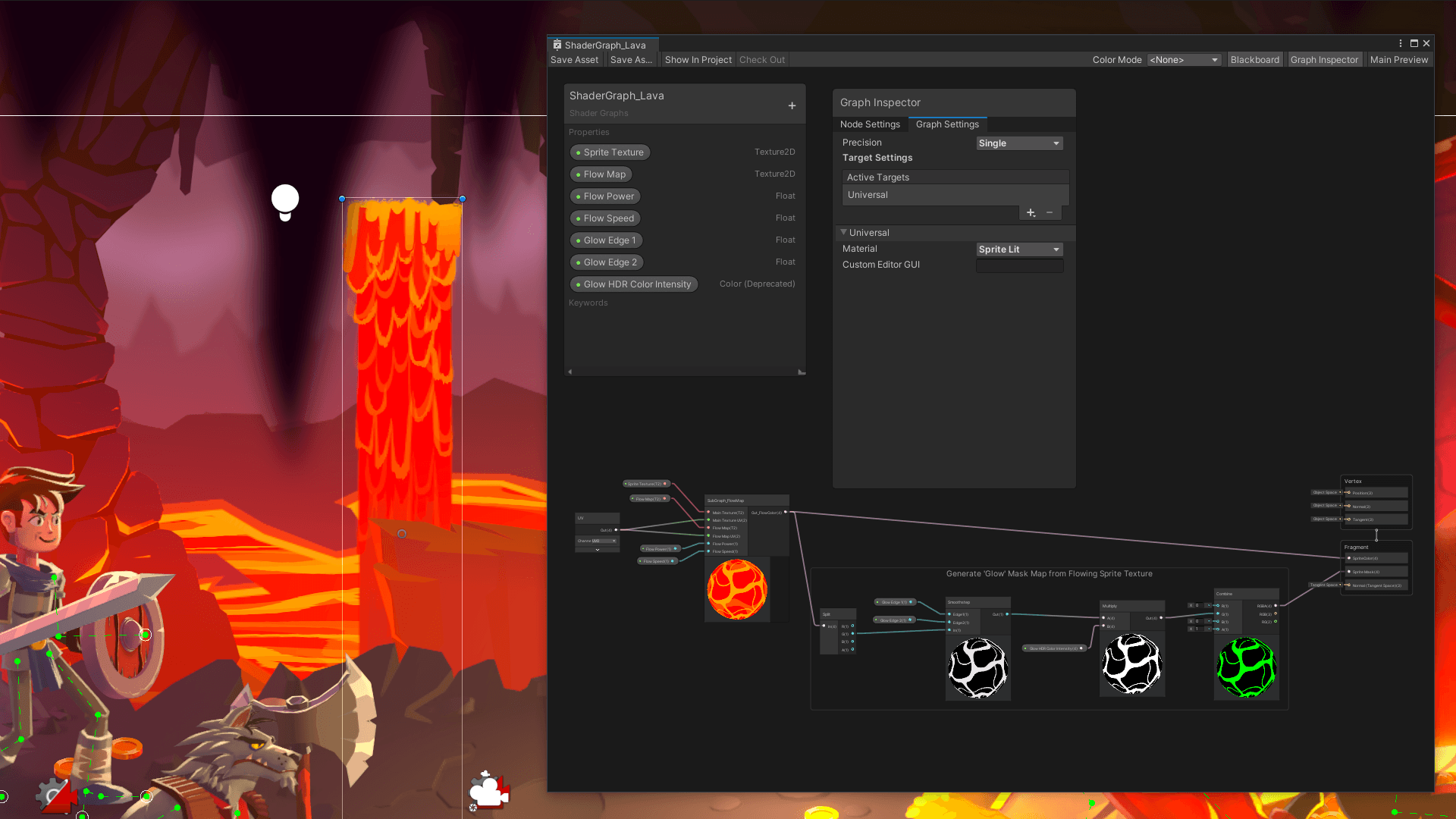 Screenshot of game in editor. Lava!