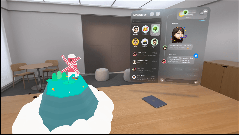 Screenshot showing AR game content alongside iMessages