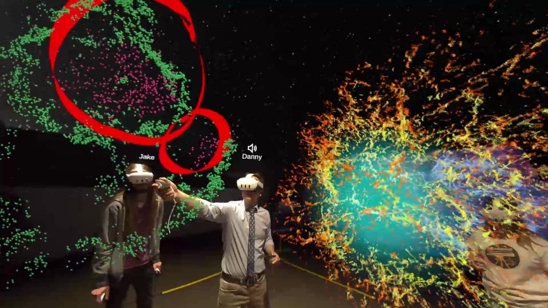 El Dr. Danny Miliasvljevic en la Universidad de Purdue imparte física utilizando CollabXR, una plataforma XR desarrollada con Unity.