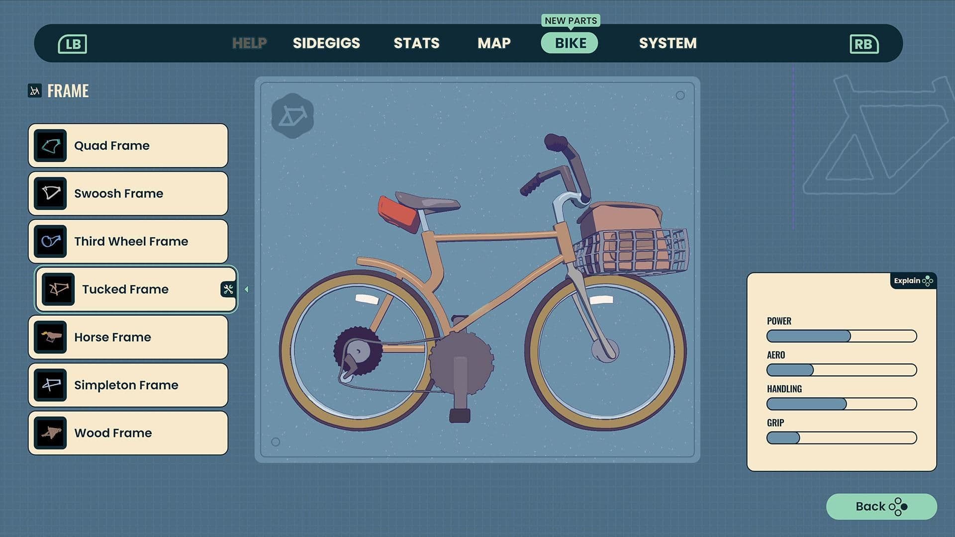 メッショフのホイールワールドにおけるバイクカスタマイズUIのスクリーンショット | Made with Unity