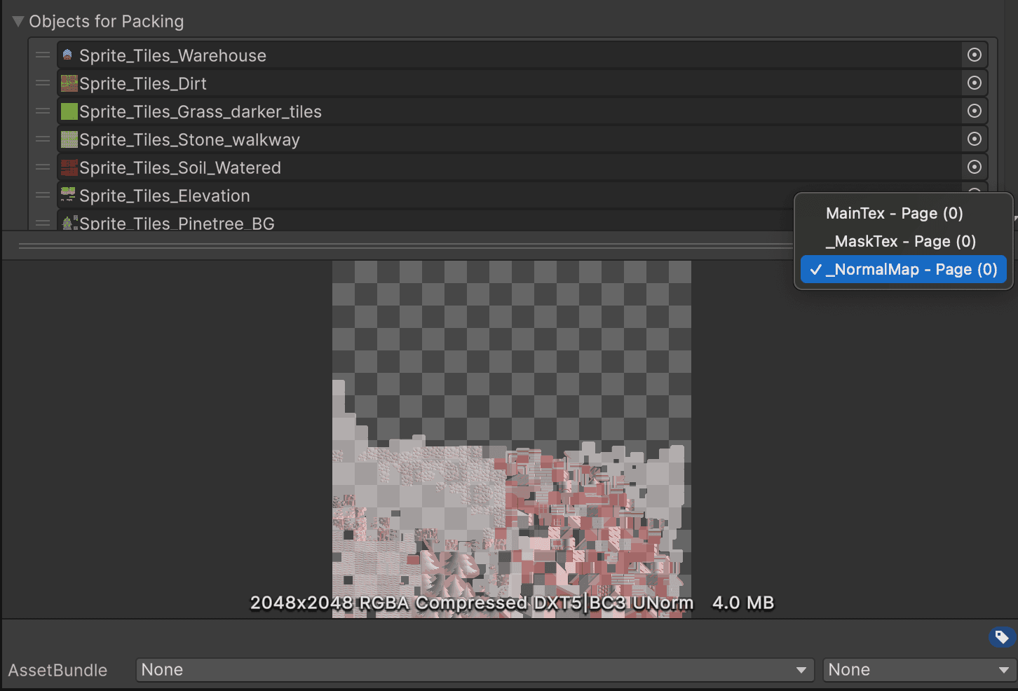 The three types of atlases when packing 2D sprites in Unity