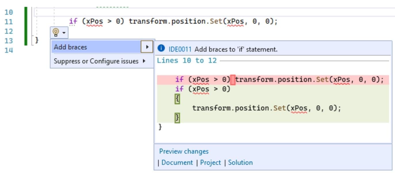 Steps for showing potential fixes