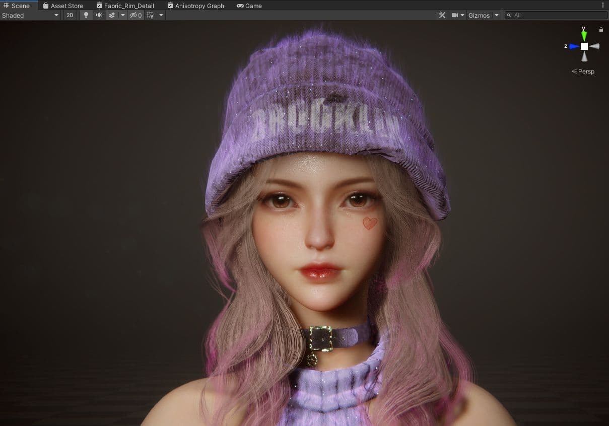 Unity编辑器中从肩部向上构图 VFX 角色的图像(来源:樱花兔