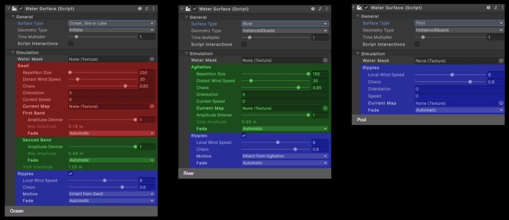 Parameters to control simulation by frequency range in the Inspector