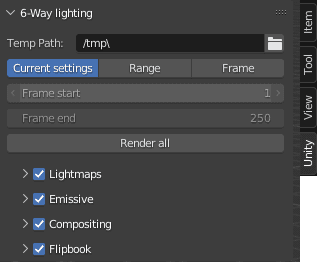 Blender exporter collapsed menu