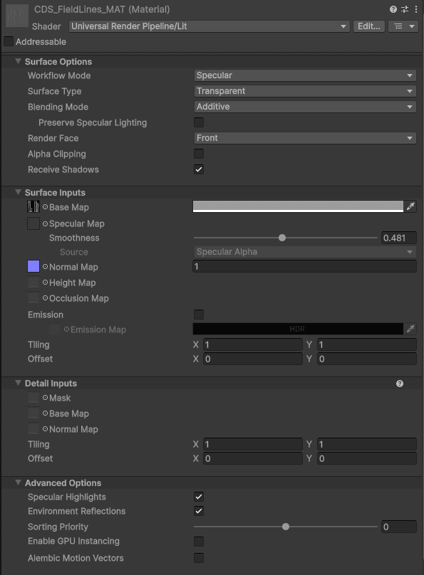 Example of a Field Line Material settings in the Wiffle Ball cul-de-sac