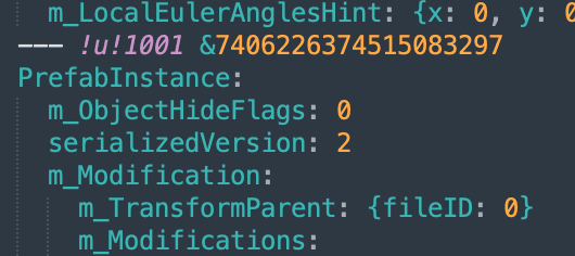 Code of Prefab instance with no parent, making it the base Prefab for the file
