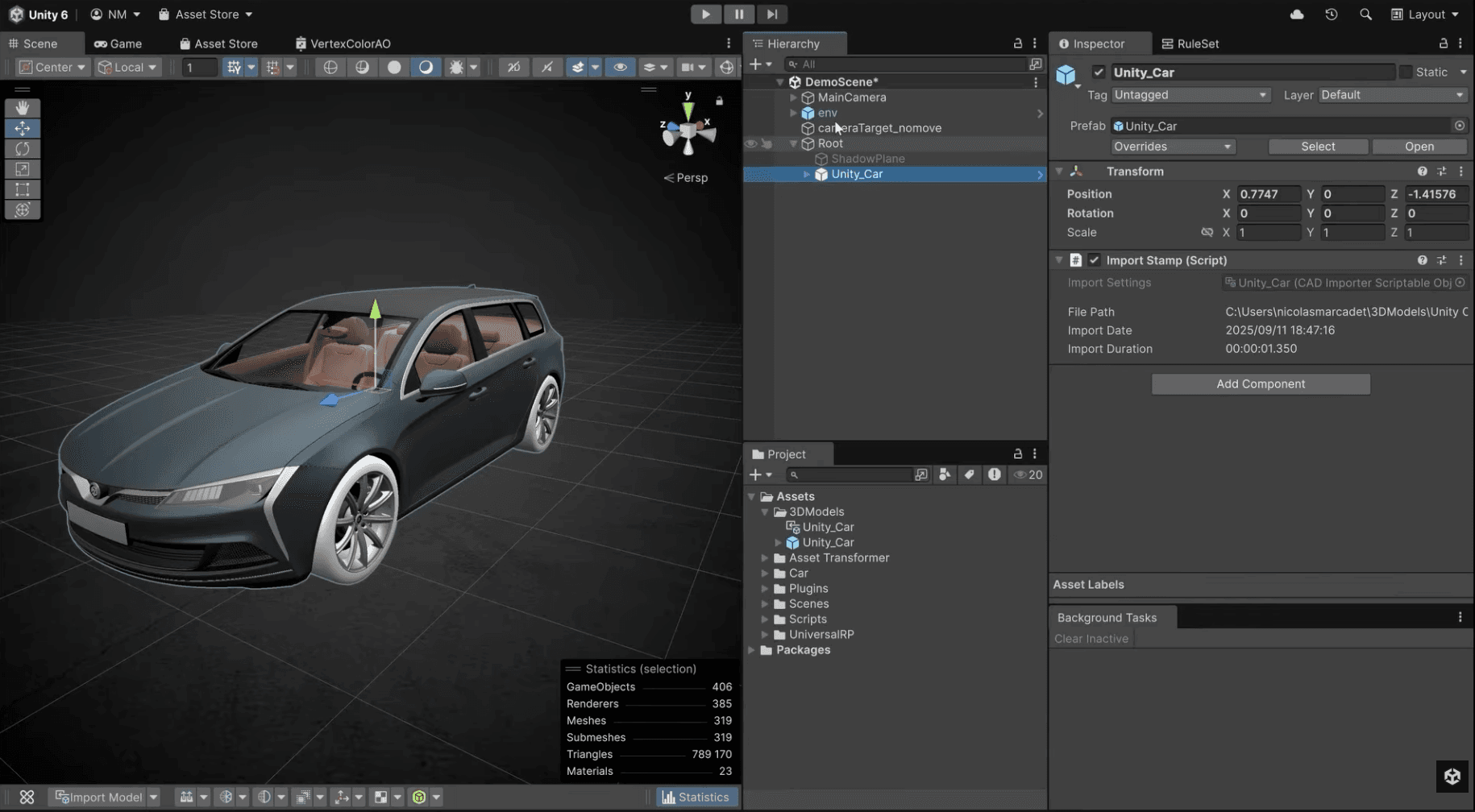 Unity Asset Transformer Toolkit 3.2 のUnity車モデル