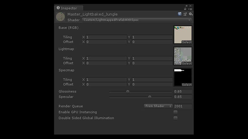 unity light baked prefabs material setup