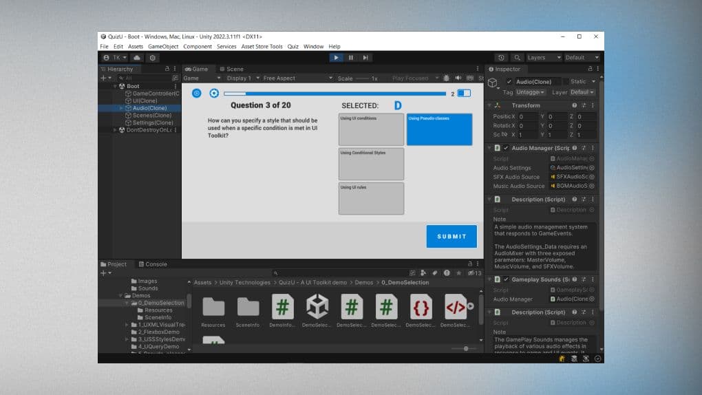 Play QuizU to see how design patterns and UI Toolkit can work together.