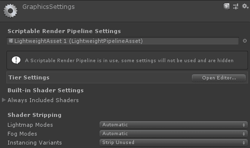 Automatic shader variants stripping options in the GraphicsSettings.