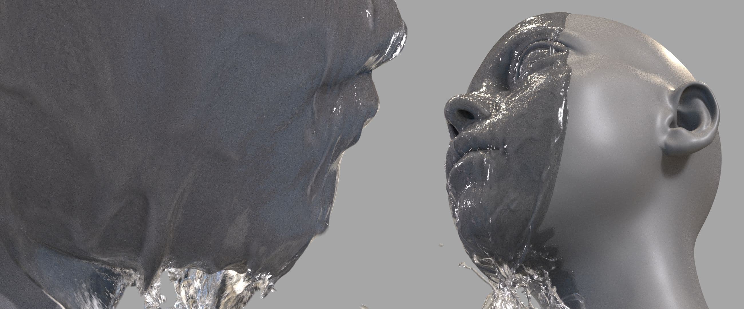 Representación en primer plano de los efectos de adhesión y tensión superficial de alta fidelidad, tomada de la sesión SIGGRAPH 2019 “Una guía práctica para la simulación de películas delgadas y goteos”