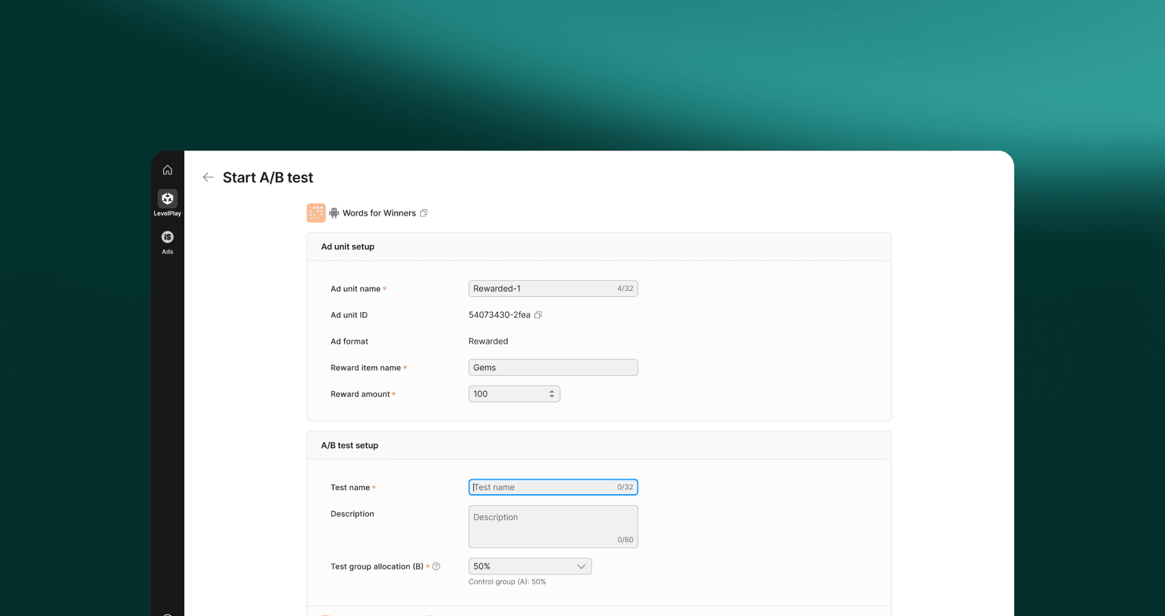 Iniciar prueba A/B en plataforma