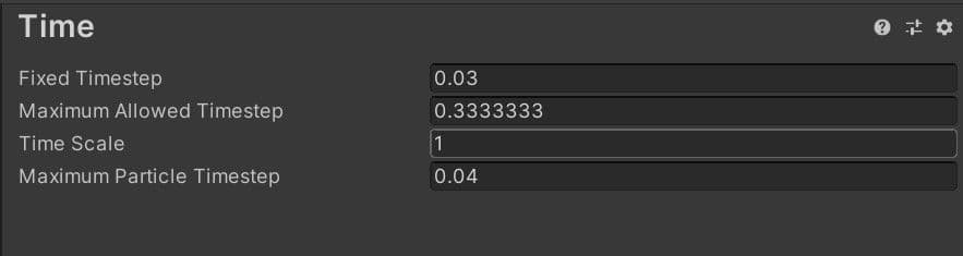 Image of the fixed time module inside the project settings with a grey background and white text.