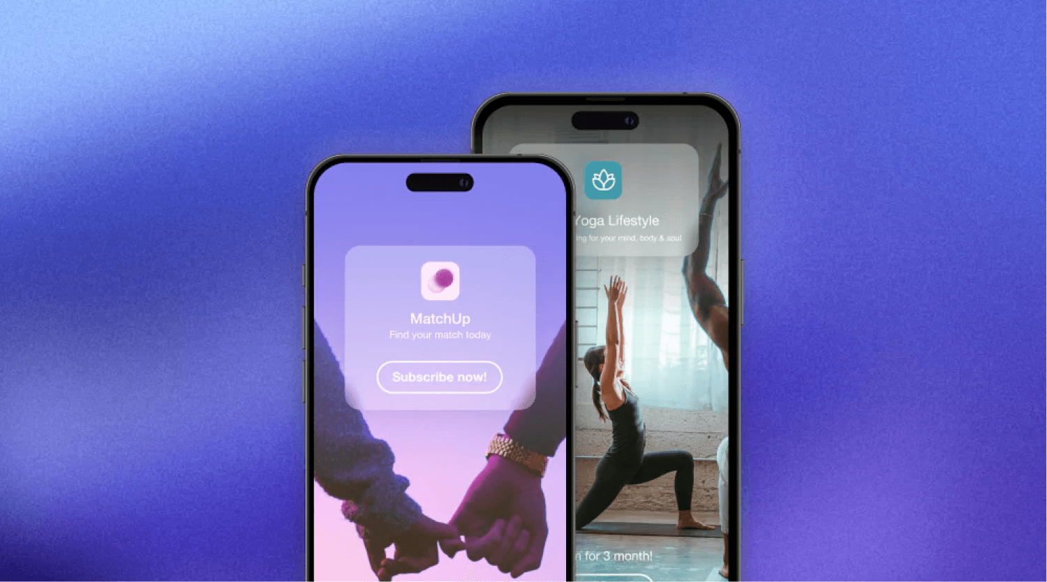 Two mobile devices side by side featuring lifestyle apps on the screen