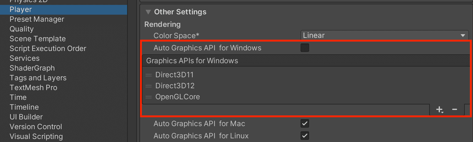 Disable Auto Graphics API to select your preferred APIs