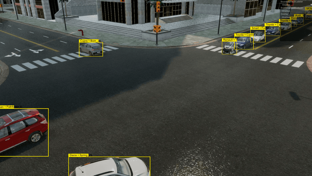Image depicting 2D bounding boxes generated using Unity’s computer vision tools
