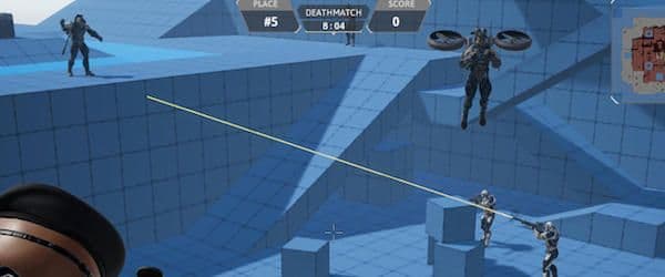 ゲーム内のプレイヤーがレーザービームを撃つ